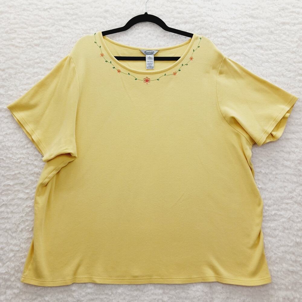 T-Shirt Women Floral Butter Yellow Embroidered Resort Casual Soft Girl Y2K Sz 3X